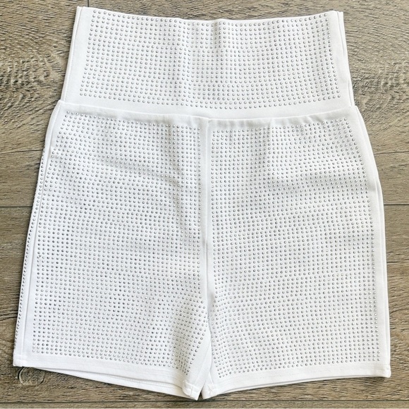 I.AM.GIA Pants - I.AM.GIA White High Waist Rhinestone Studded Bike Shorts Workout Athletic Glam